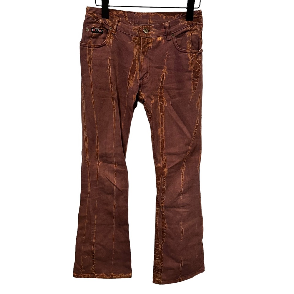 Vintage Y2K rock n roll red‎ tie dye jeans low rise flare 70s denim jeans womens